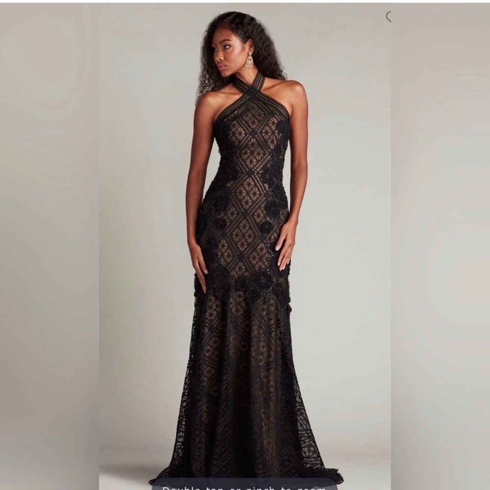 Tadashi Shoji Embroidered Sequin Lace Halter Neck Gown - Picture 7 of 7